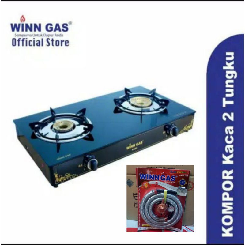 Winn Gas W 399  ,  Win Gas  ,  Kompor Gas Kaca 2 Tungku Glass