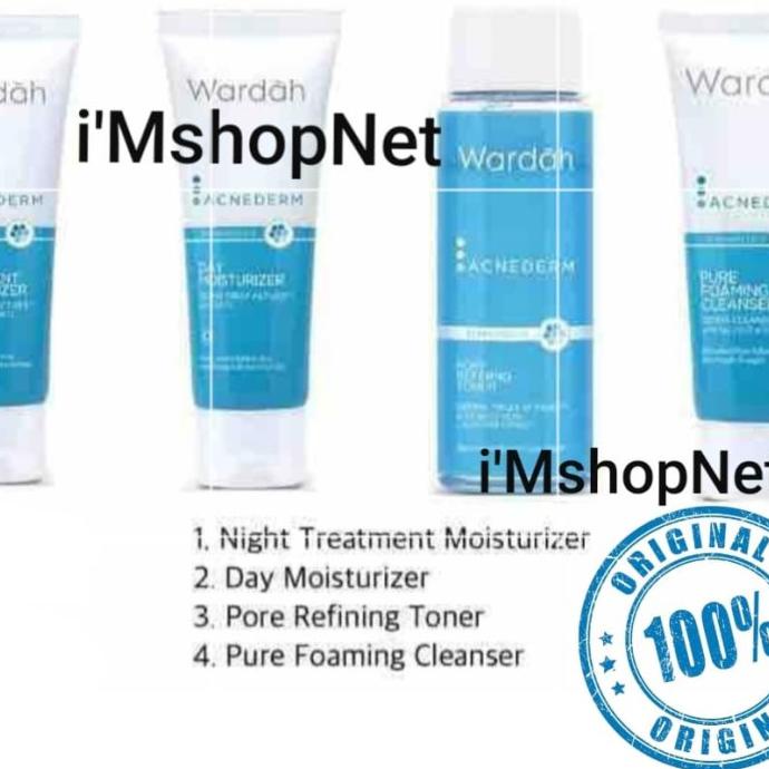 WARDAH PAKET ACNEDERM 4 IN 1 ( DAY, NIGHT ,TONER , FACE WASH)