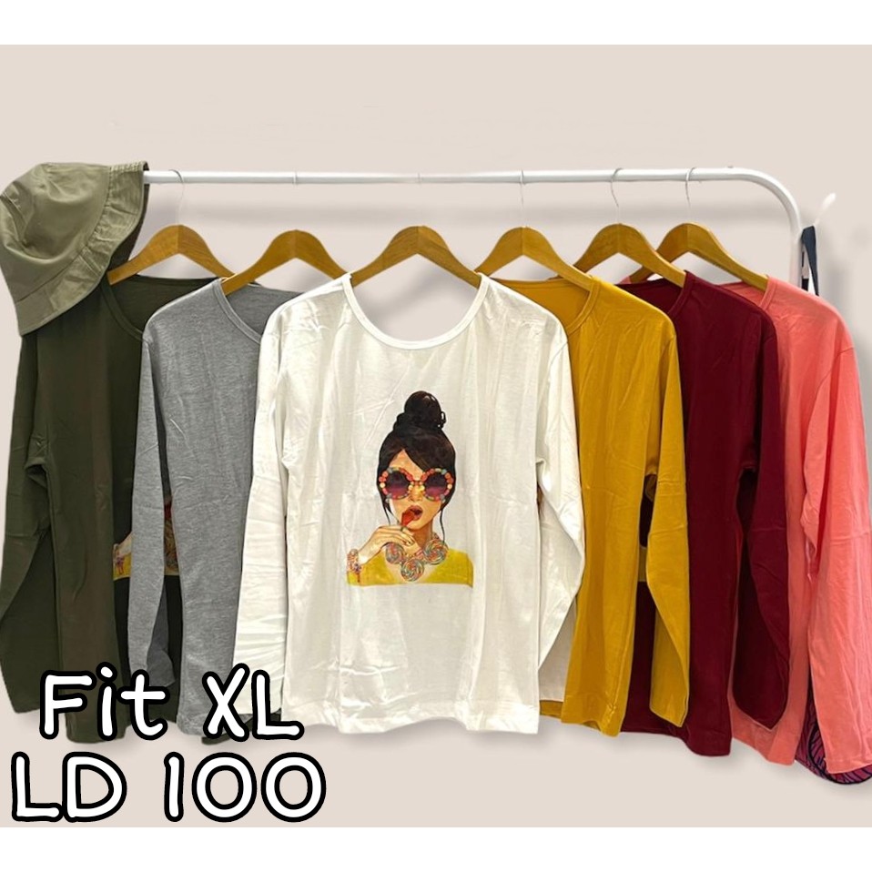20313 - Kaos Cewek Lengan Panjang Fit XL Tshirt Tumblr Tee Baju Atasan Wanita ABG Remaja Dewasa
