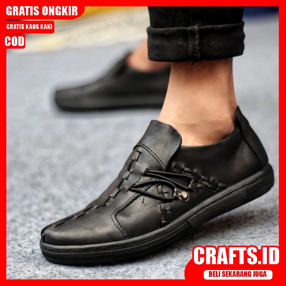 CRAFTS X FIXXI Sepatu Slip On Pria Sepatu Pria Casual Sepatu Kasual Antislip Slop Kulit Asli Kerja Kantor Kondangan Cowok/Cowo Gaya Santai Kekinian Murah Terlaris Original