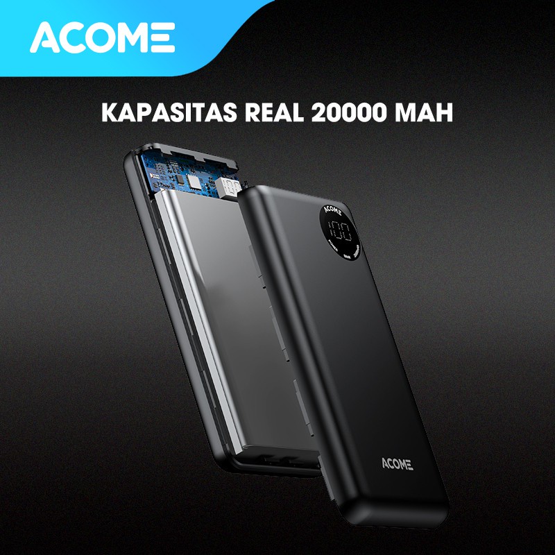 ACOME POWERBANK 20000mAh FAST CHARGING LED DISPLAY DUAL INPUT &amp; OUTPUT GARANSI RESMI 18 BULAN AP202