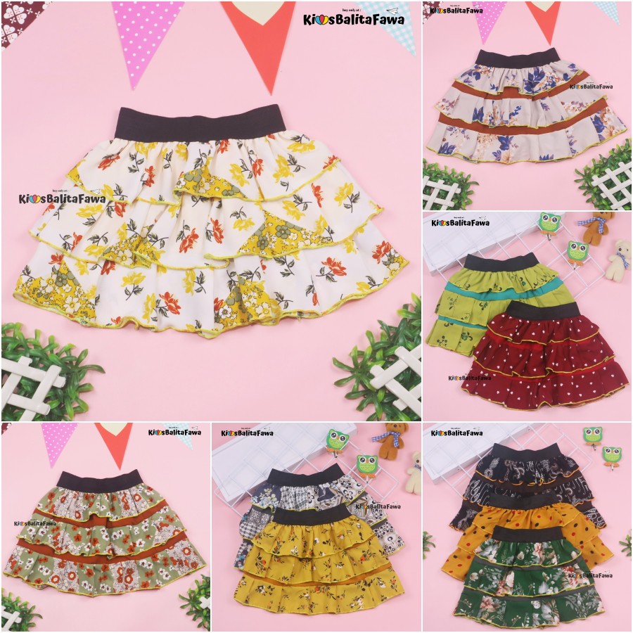 Rok Tumpuk Motif uk 3-4 Tahun / Rok Anak Perempuan Cewek Murah Skirt Pendek Polos Lucu Grosir Cewek