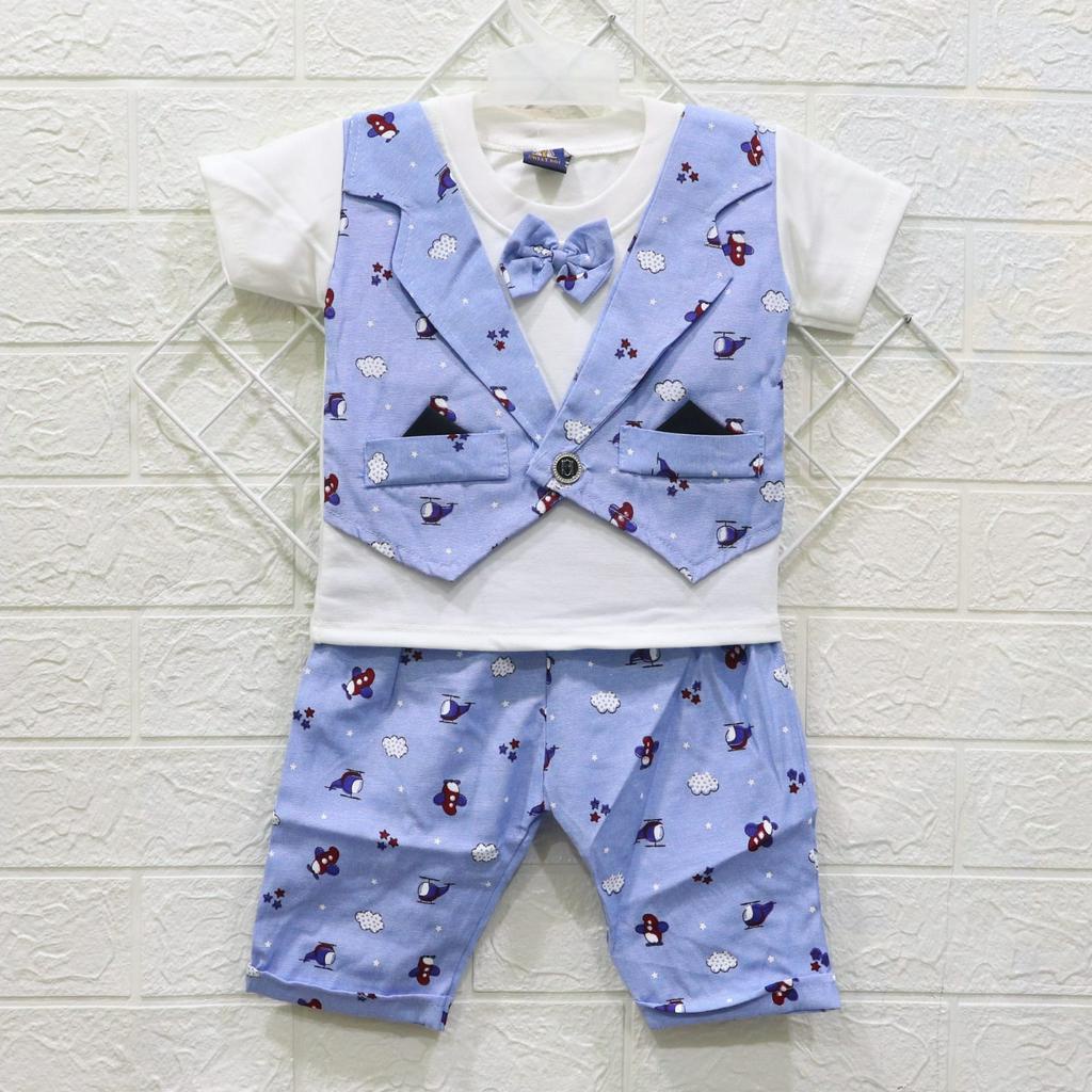 Setelan Anak Bayi Cowo Motif Kemeja Rompi Usia 0  sampai 12 Bulan