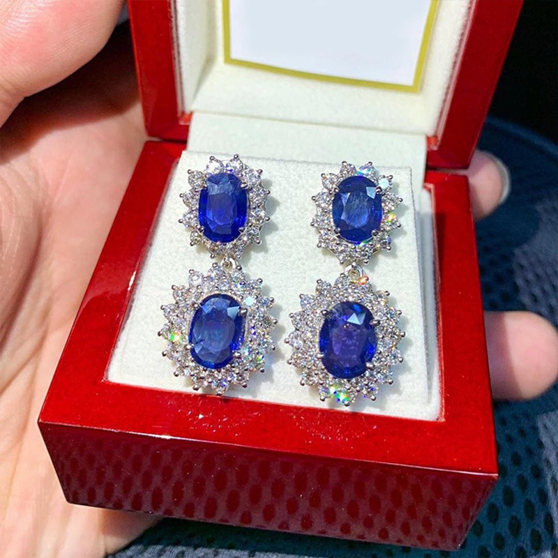 Anting Juntai Cubic Zirconia Biru Untuk Aksesoris Pernikahan Wanita