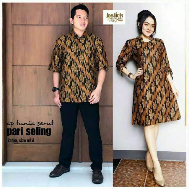 Tunik Mona Padi Hitam Sogan Serut Sarimbit Batik Parang Seling