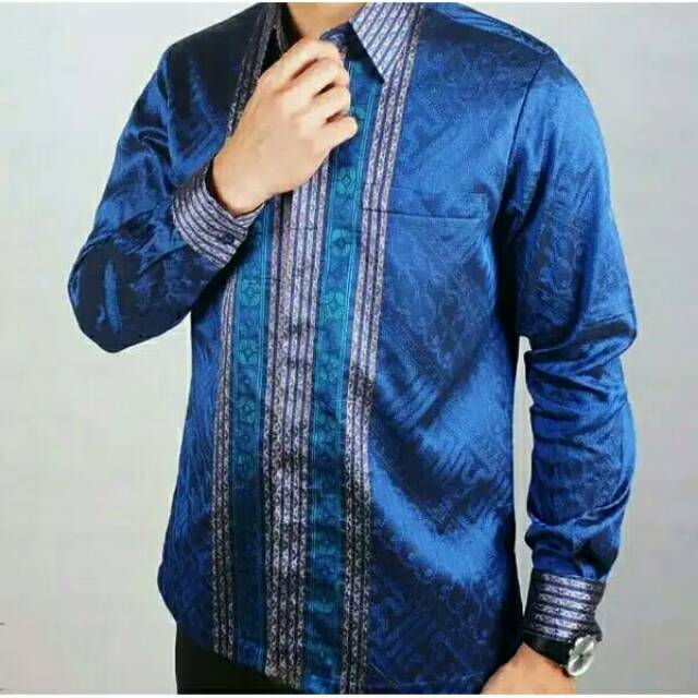 Kemeja tenun songket baron biru