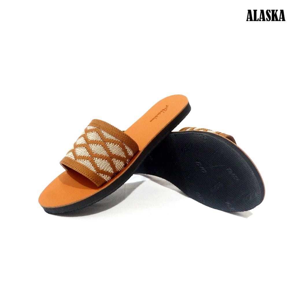 ALASKA ALS - Sandal Flat Wanita Slop Teplek Karet Rajut Import terbaru