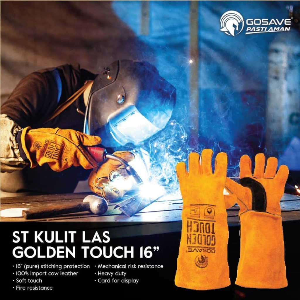 Sarung Tangan Kulit / Sarung Tangan Las Golden Touch Bahan Tebal , Panjang 16 Inch