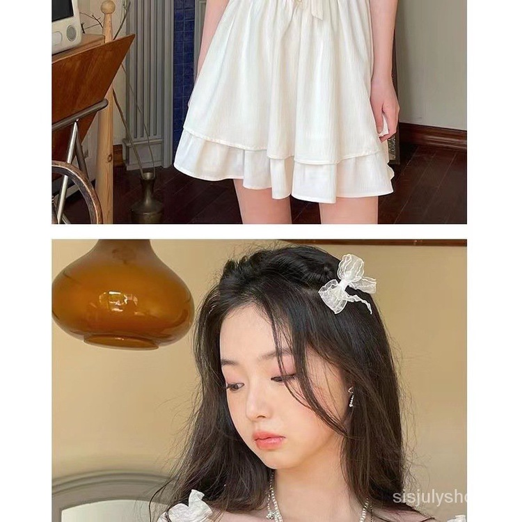 #Sisjuly# Gaun Wanita Desire Murni Lengan Puff Leher Persegi Gaun Warna Solid Manis Super Peri