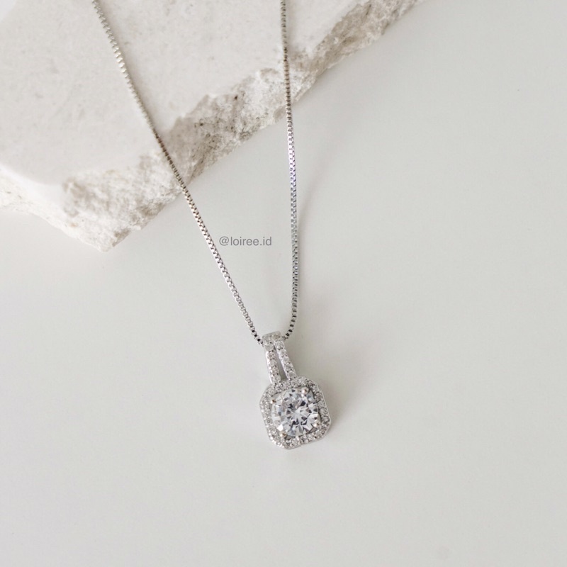 TEORA | Wedding Collection - Zirconia Round Cut Halo Setting Bridal Necklace - Kalung Wanita