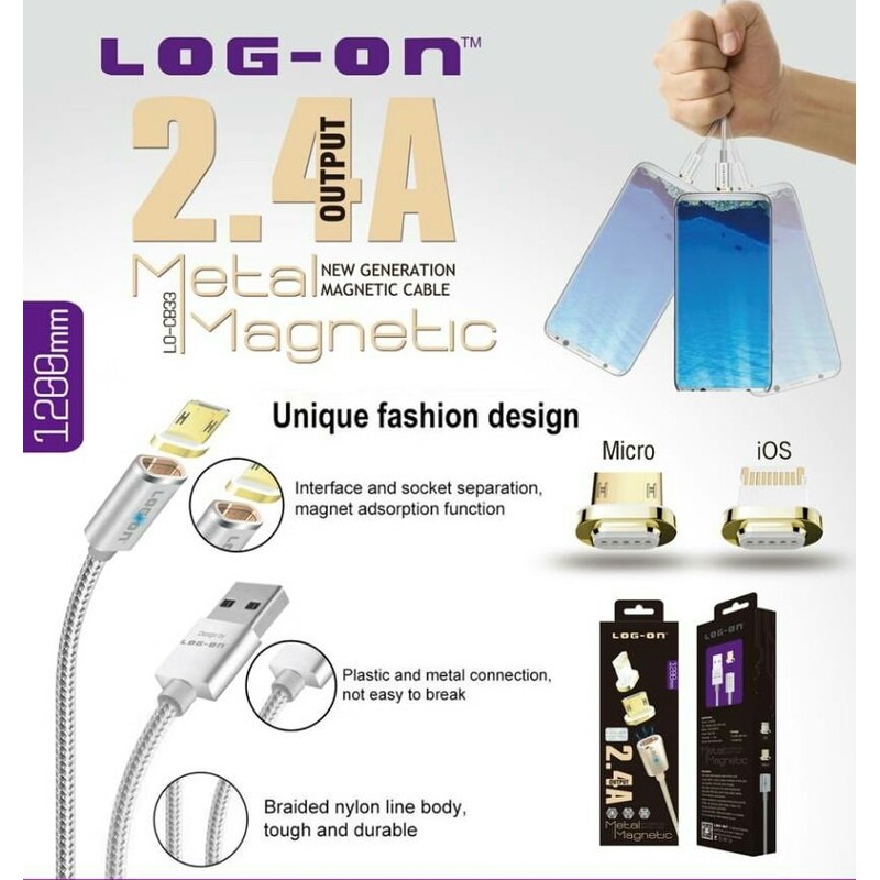 KABEL DATA CHARGER LOGON LOG ON MAGNETIC LO-CB33 2.4A TYPE IOS IPHONE