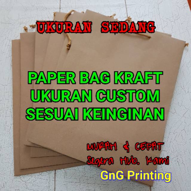 Paper Bag Kraft Sedang , Kantong Kertas, Paper Bag, Uk Custom, Min