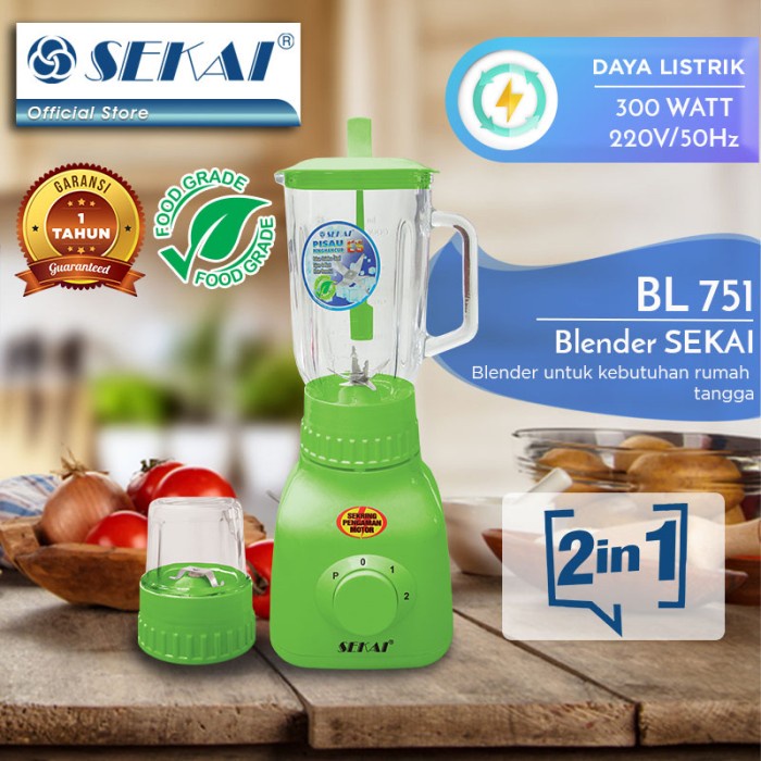 SEKAI Blender Kaca 2in1 BL751GL Pelumat 1 Liter BL 751 GL