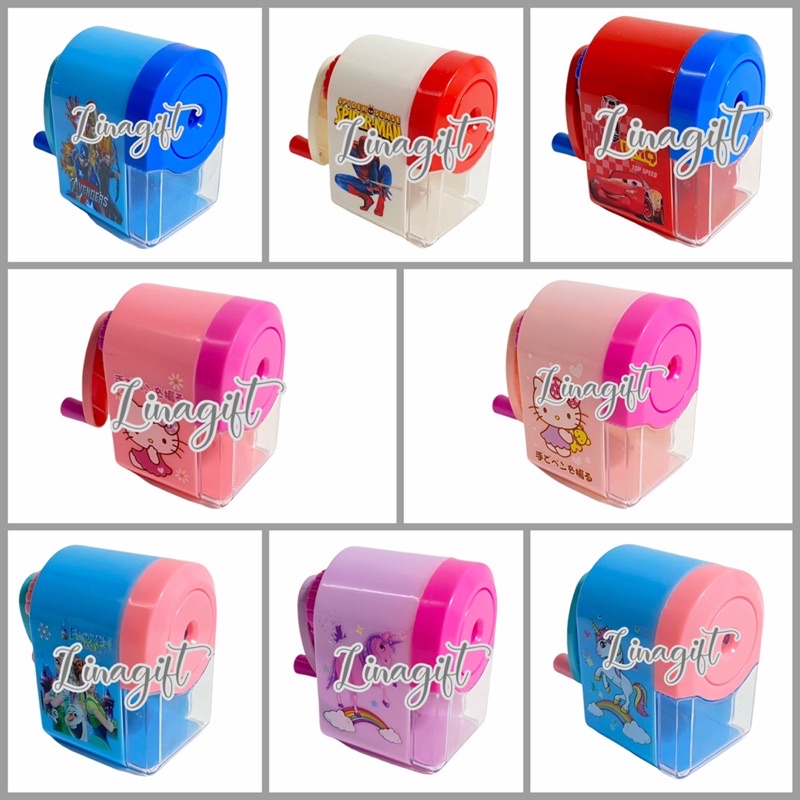 SHARPENER - SERUTAN PUTAR MOTIF KECIL - RAUTAN PUTAR PENSIL MEJA TRANSFORMER FROZEN MICKEY MINNIE PRINCESS RABBIT HELLOKITTY SUPERHEROES BATMAN CAPTAIN AMERICA IRONMAN SPIDERMAN MINION BTS UNICORN PONY RILAKUMA PINK BLUE GREEN TOSCA ROBOT CARS FROZEN