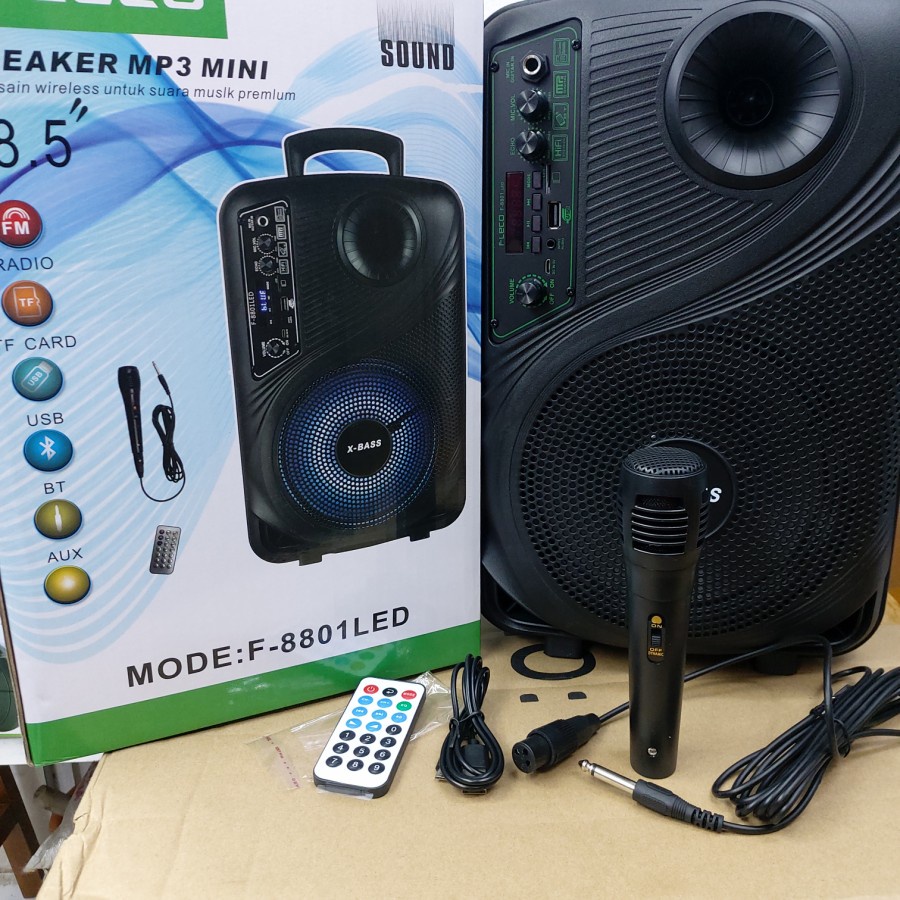 COD SPEAKER BLUETOOTH FLECO 8'5 INCH F-8801 PLUS MIC KARAOKE TERBARU