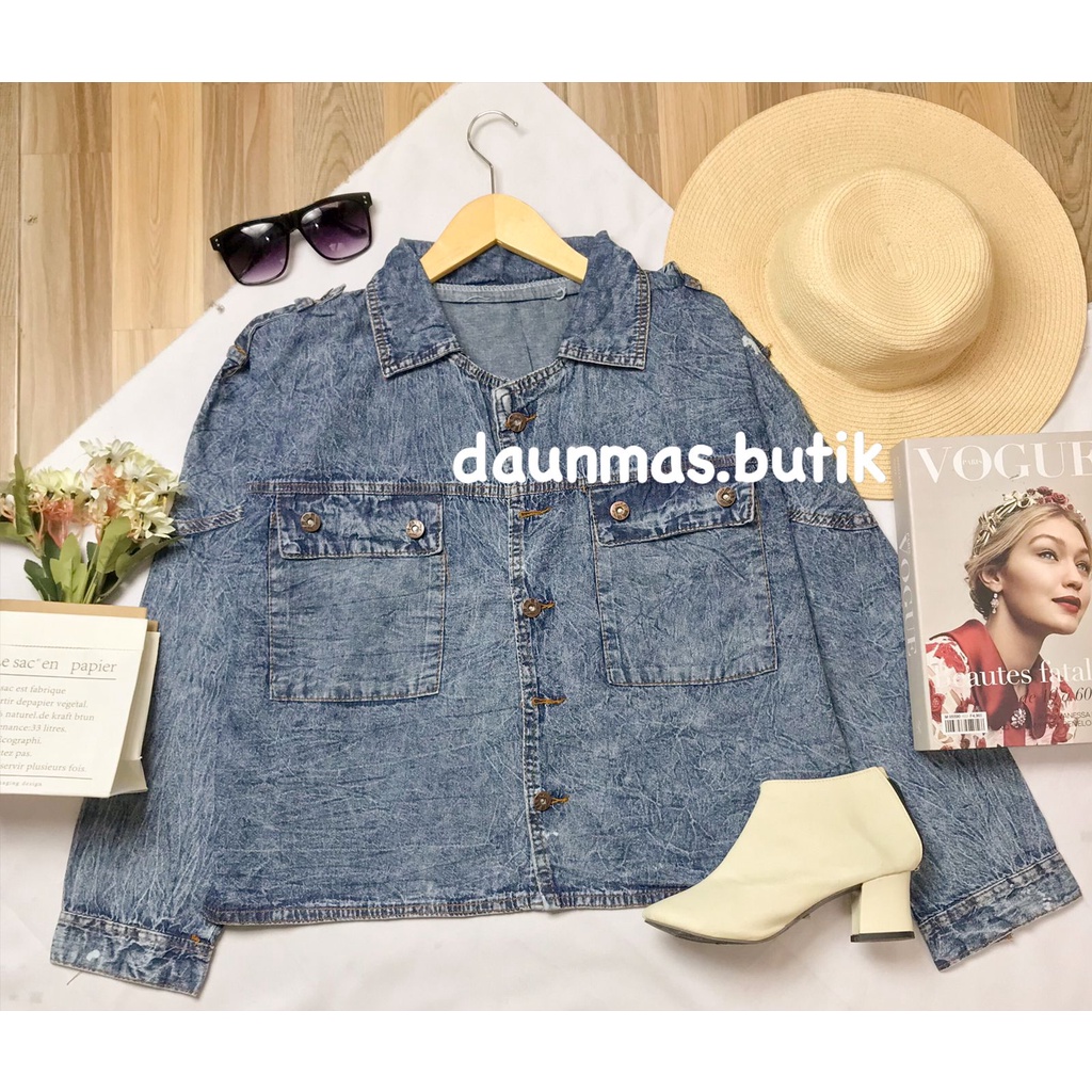 1KG MUAT 3PCS | EXO JACKET DENIM JEANSWASH TEBAL JAKET KANTONG HITS OOTD SELEBGRAM TERBEST SELLER TERKINI-EXO SNOWBLUE