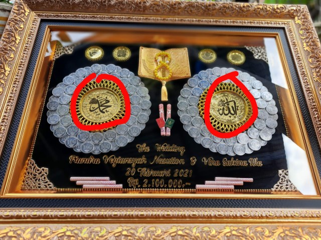 Souvenir Kaligrafi Hanging Plate Allah-muhammad 1 Set Gold (12439)