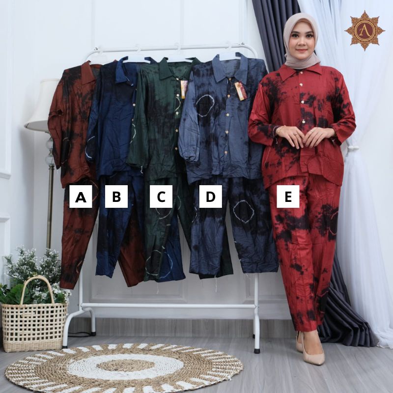 SETELAN CELANA/ SETELAN DASTER KEMEJA/ BABYDOL SETELAN CELANA/ ONE SET MOTIF KEKINIAN/SETELAN WANITA-Kemeja Tie dye