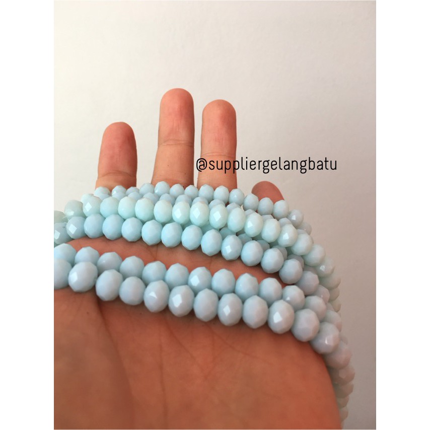 Crystal Ceko Doft 8mm BIRU LAUT muda blue beads manik donat rondel aksesoris craft fashion supplier