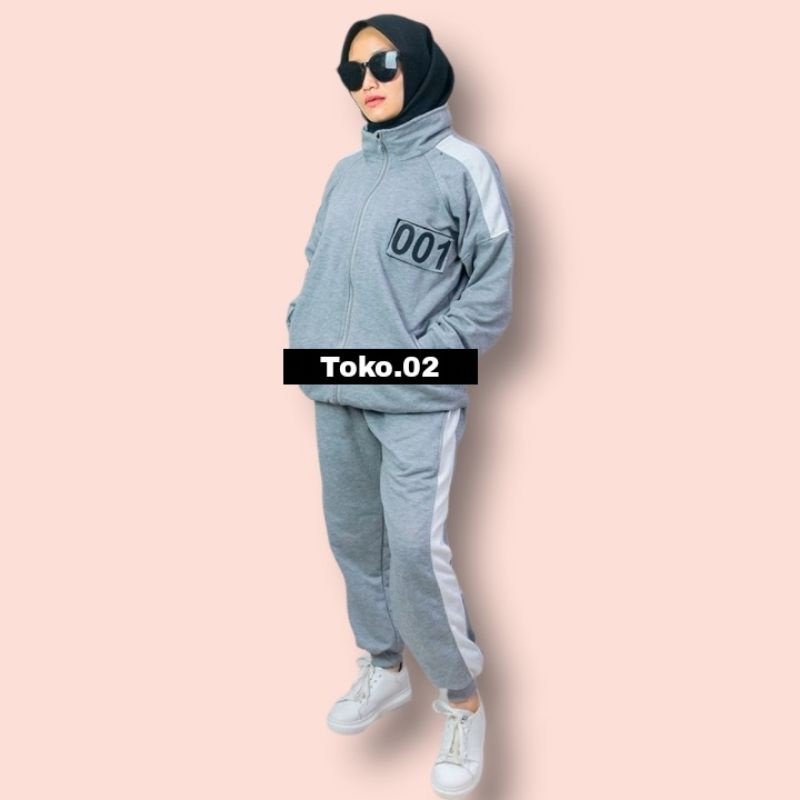 Setelan SQUID GAME Jaket+Celana DEWASA || Jaket K-Drama Netflix || Jacket Korea Bahan Flecee Tebal