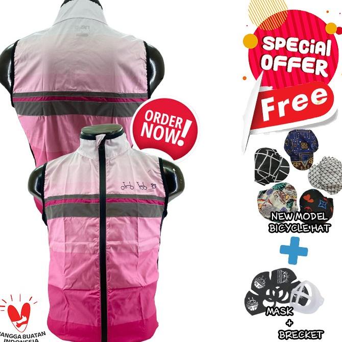 ROMPI SEPEDA WINDBREAKER UNISEX WANITA PRIA PINK WHITE OLAHRAGA
