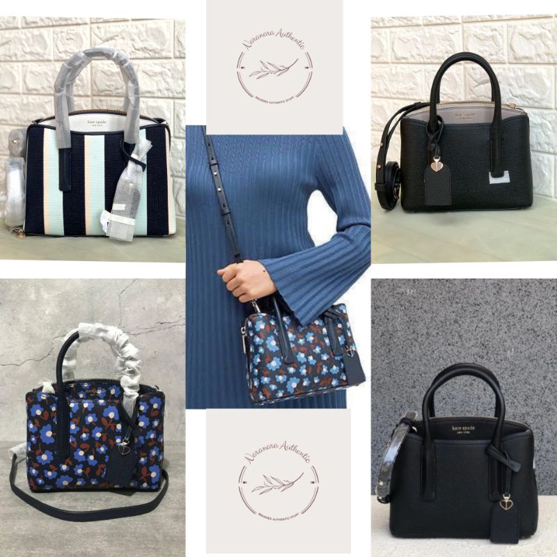 Katespade mini margaux satchel black/warm taupe black/blezer blue multi/stripe