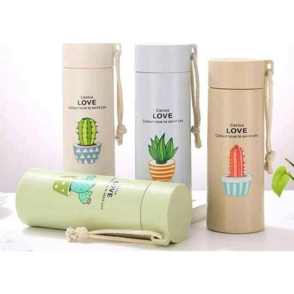 Botol Minum Kaca Motif Kaktus Tumbler Unik Kemasan Dus