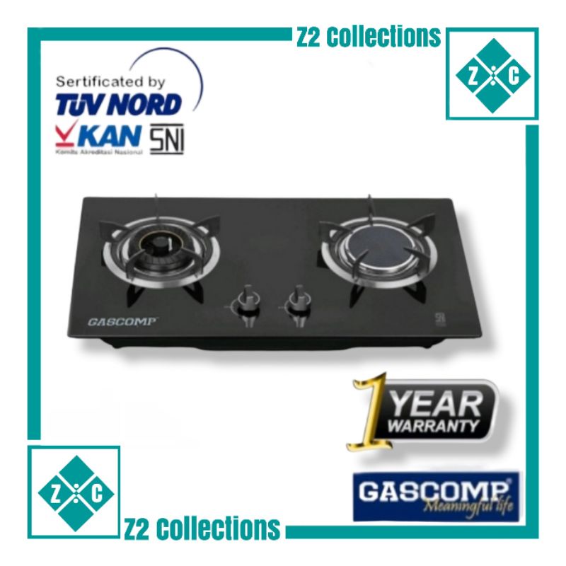 Gascomp 232N Kompor Tanam Kaca 2 Tungku Mix Bara Kompor Tanam Tungku Infrared