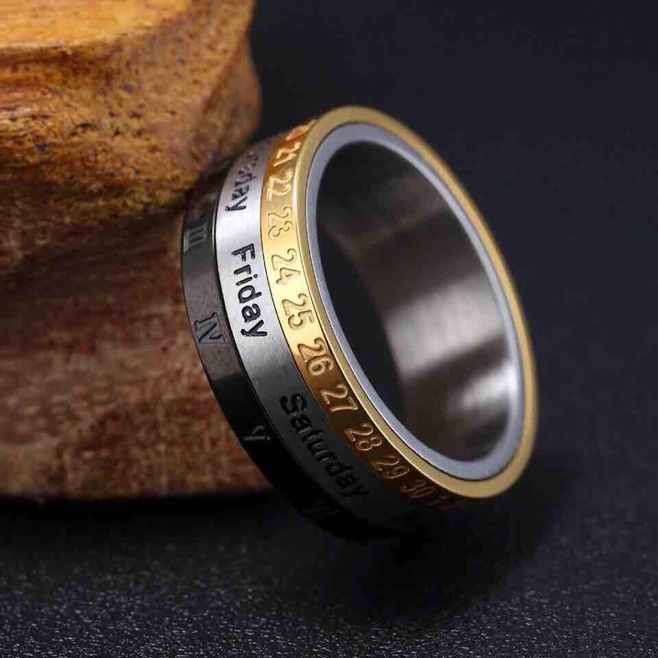 Cincin Kalender 3 in 1 Bisa Diputar Pria Wanita / Cincin Fashion Keren Cowok 3 Warna Calendar - Cinc