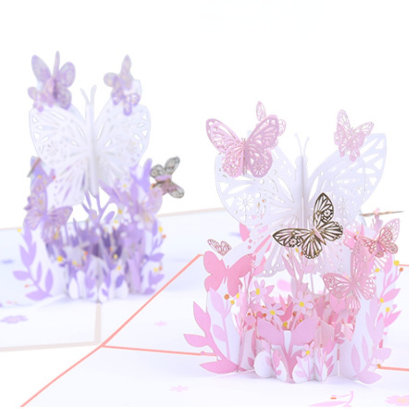 Kartu Ucapan Desain Keranjang Bunga Kupu-Kupu 3D Untuk Hadiah Valentine