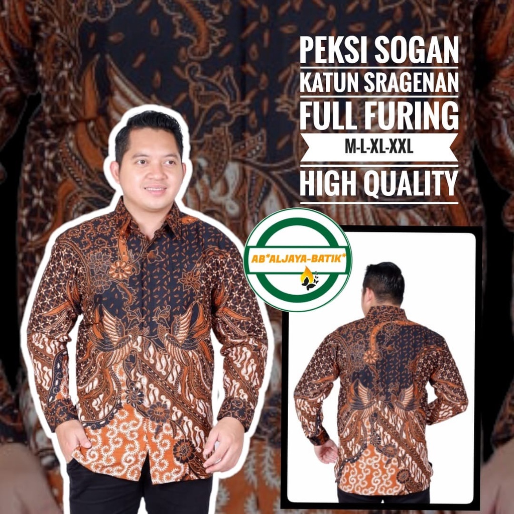 PEKSI SOGAN Kemeja Batik Pria Premum Full Furing Warna coklat Katun Halus Primisima Asli Batik solo