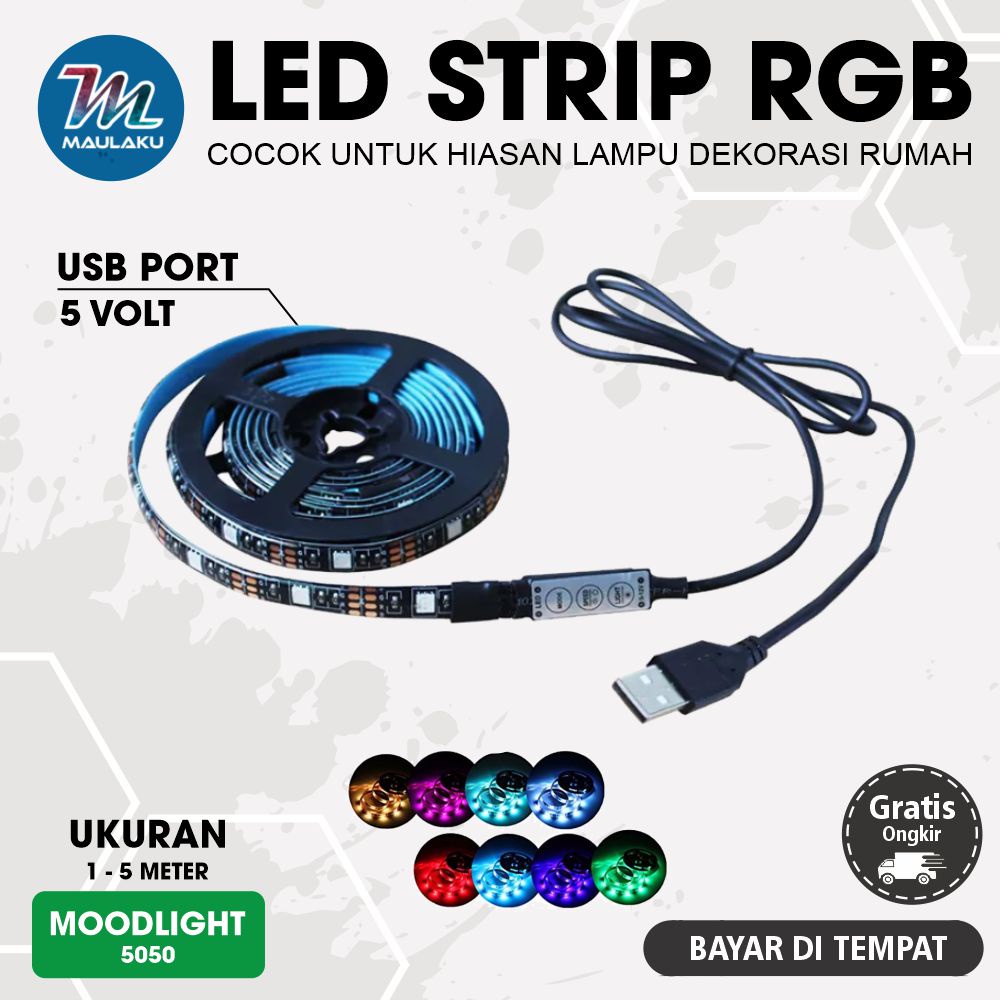 Jual Led Strip RGB 5050 2M With USB Controller Lampu LED Strip 2 Meter ...