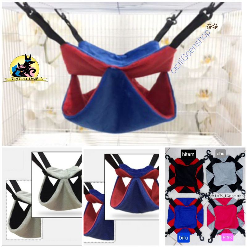 Kantong ayunan double hammock tempat tidur hewan pet cage SG Sugar Glider Tupai pouch tingkat