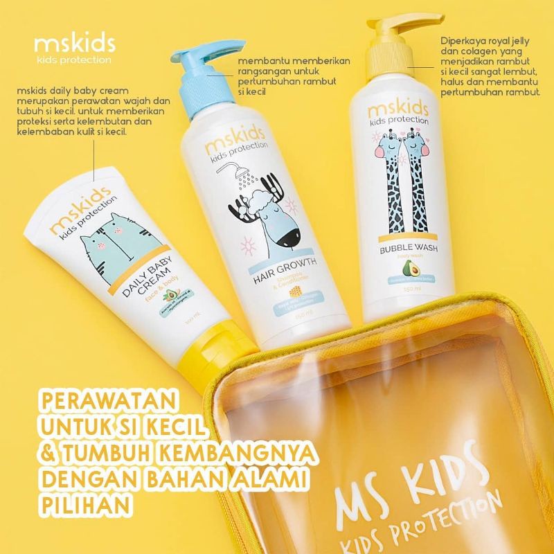 MSGLOW KIDS PAKET BABY DAILY CREAM, SHAMPOO, BUBBLE WASH