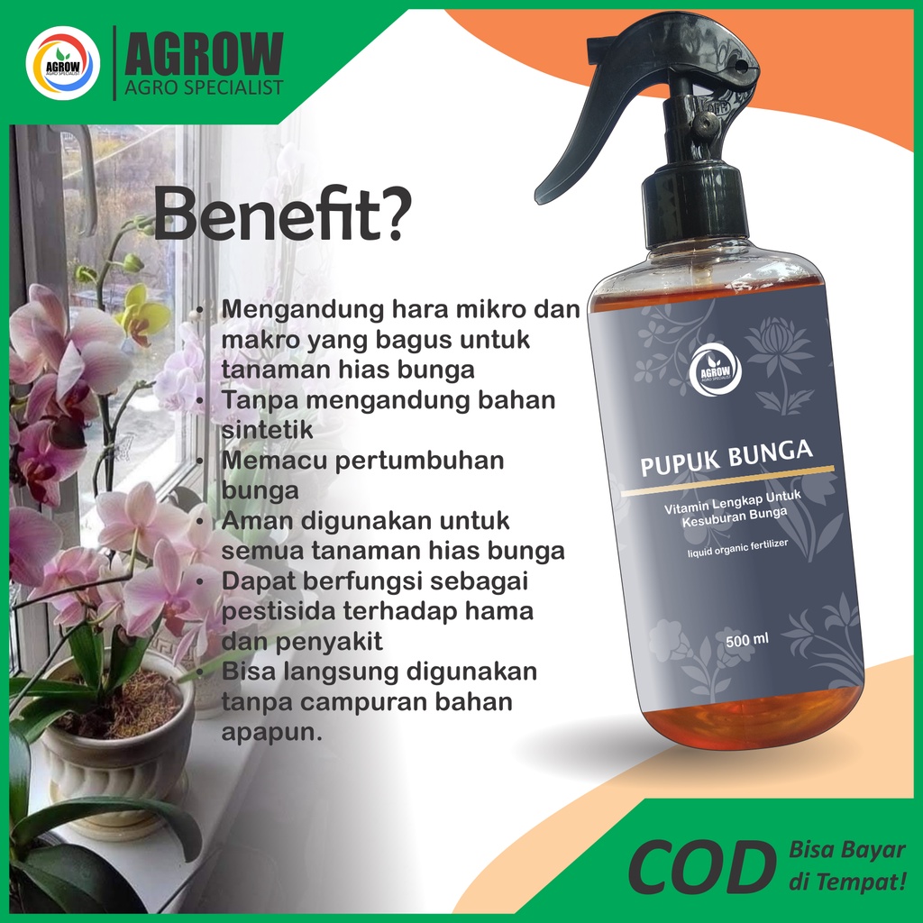 Pupuk Bunga By Agrow Leaf Fertilizer Suplemen Vitamin Bunga Anggrek Mawar Melati Tulip Lily Sedap Malam Alamanda Semprot Cair 500 ml Murah Berkualitas Premium