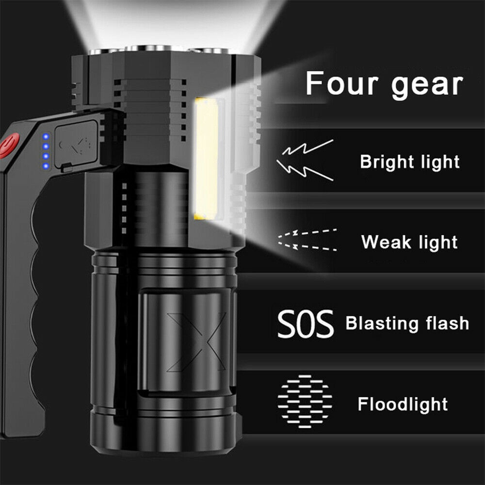NEW 50000LM LED COB Handheld Spotlight Flashlight USB Rechargeable Torch Searchlight