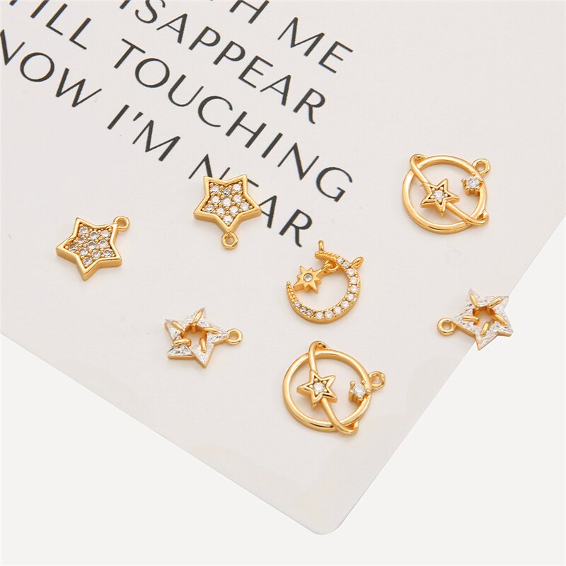 18K Gold Plated 1Pc 8-31mm Flower Animal Moon Heart Shape Zircon Copper Charm Pendant For DIY Necklace Earrings Jewelry Making