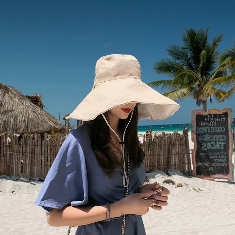 (Hello Girl) MZ22 Topi Matahari /Topi Bucket Grim Lebar Motif Polos Gaya Korea Import