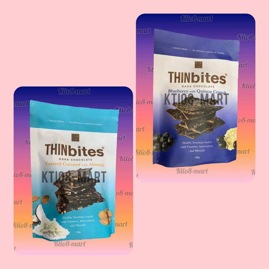 

THINbites Dark Chocolate 130gr/ Toasted Coconut with Almonds, Blueberry with Quinoa Crunch/Import