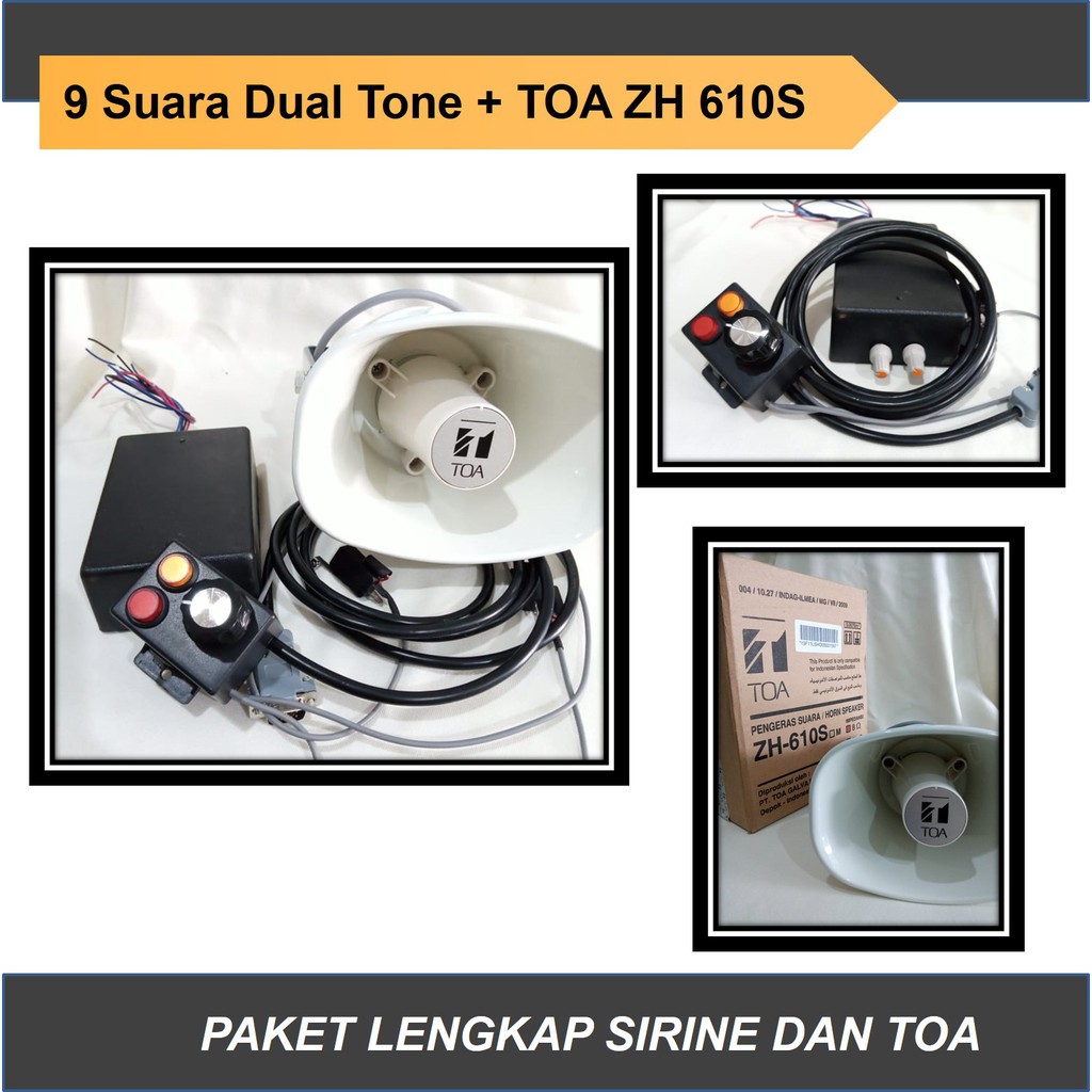 Sirine 9 suara dan TOA 10 Watt, Sirene Motor Mobil Klakson, Modul Siren Whelen Landun Senken ZH 610S