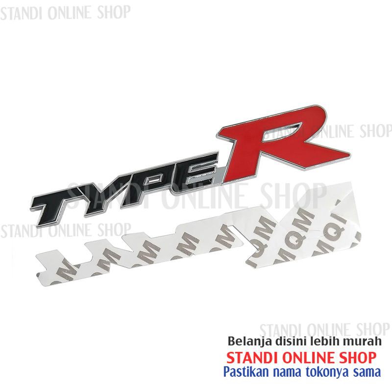 Emblem Mobil Belakang 3D Logo Sticker Honda Type R Aluminium Hitam