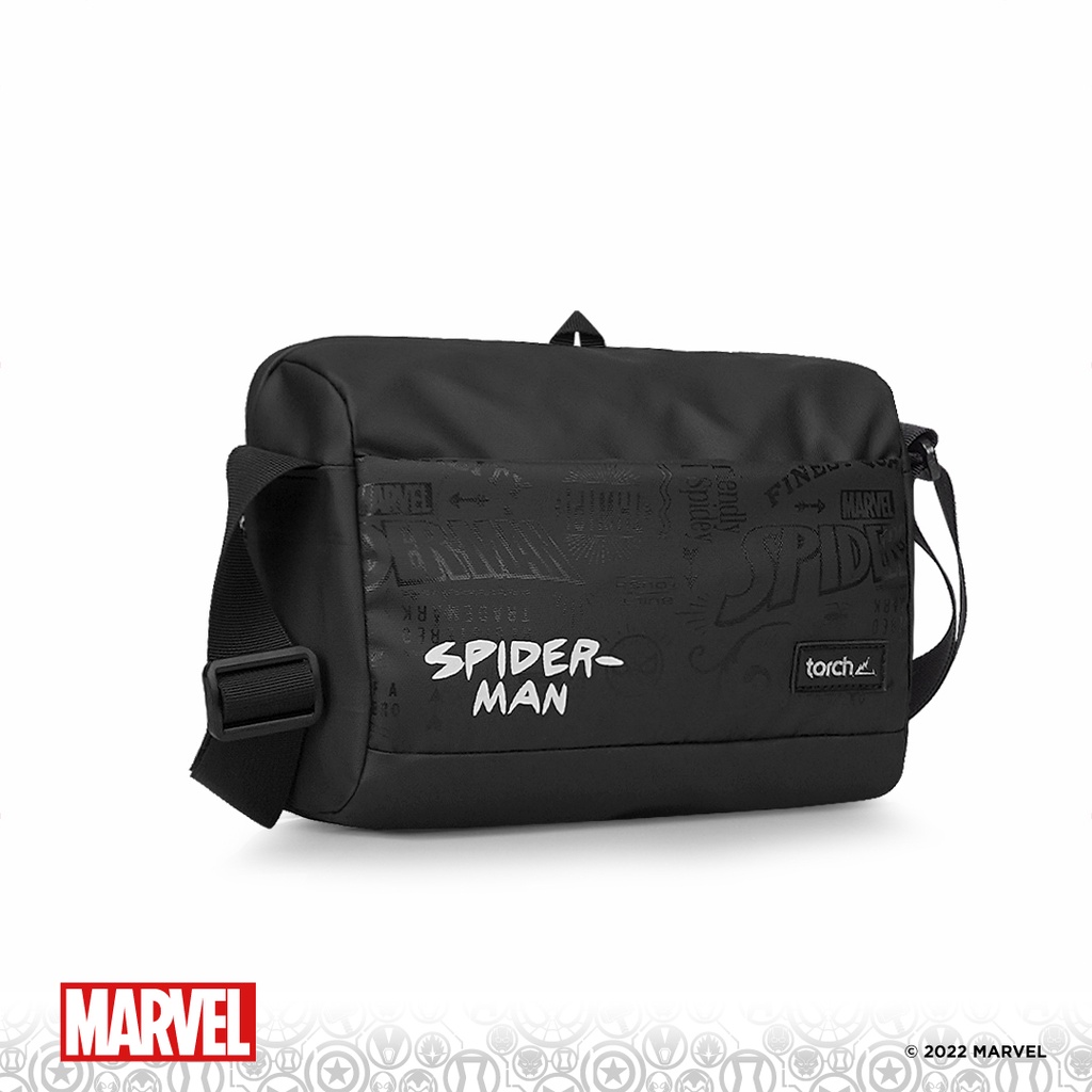 TORCH Depok Spider-Man 2 White Typography Torch Meguro Sling Bag 3 Liter Black