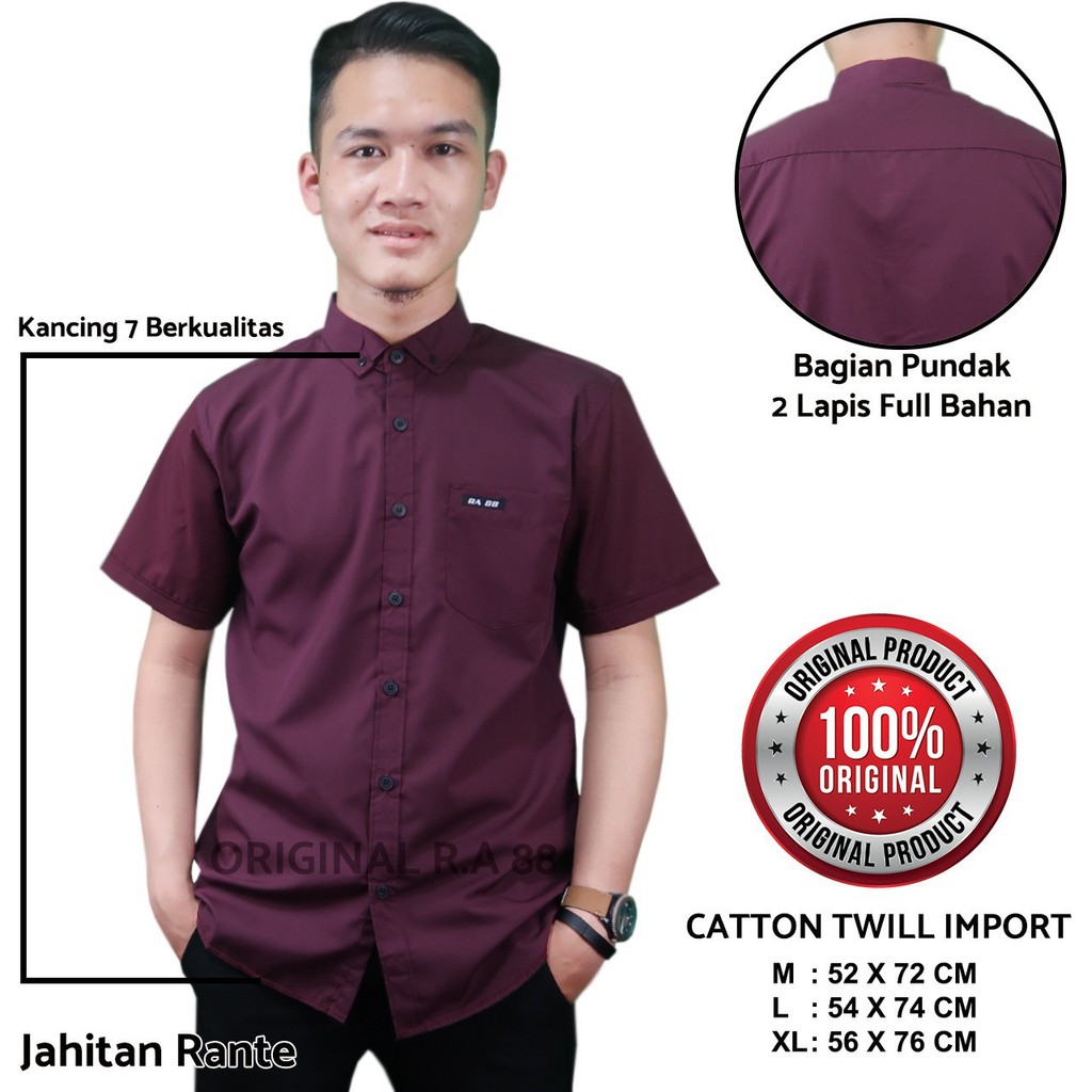 kameja pendek pria katun twill import kameja polos