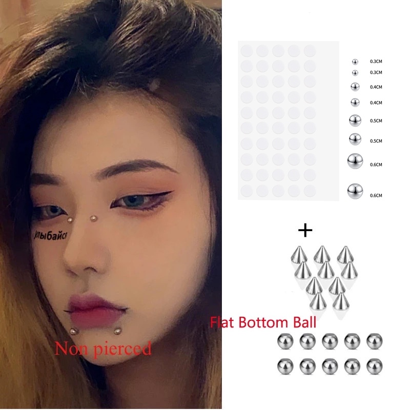 1set 3metersm-6mm Hidung Palsu Cincin Dimple Stiker Stainless Steel Bibir Studs Wajah Tanpa Tindik Tubuh Perhiasan Unisex