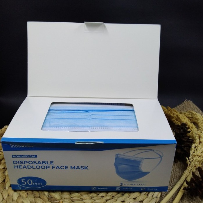 Masker Hijab / Non Hijab / Masker Medis 3 Ply 50PCS / DISPOSABLE FACE MASK / headloop / earloop