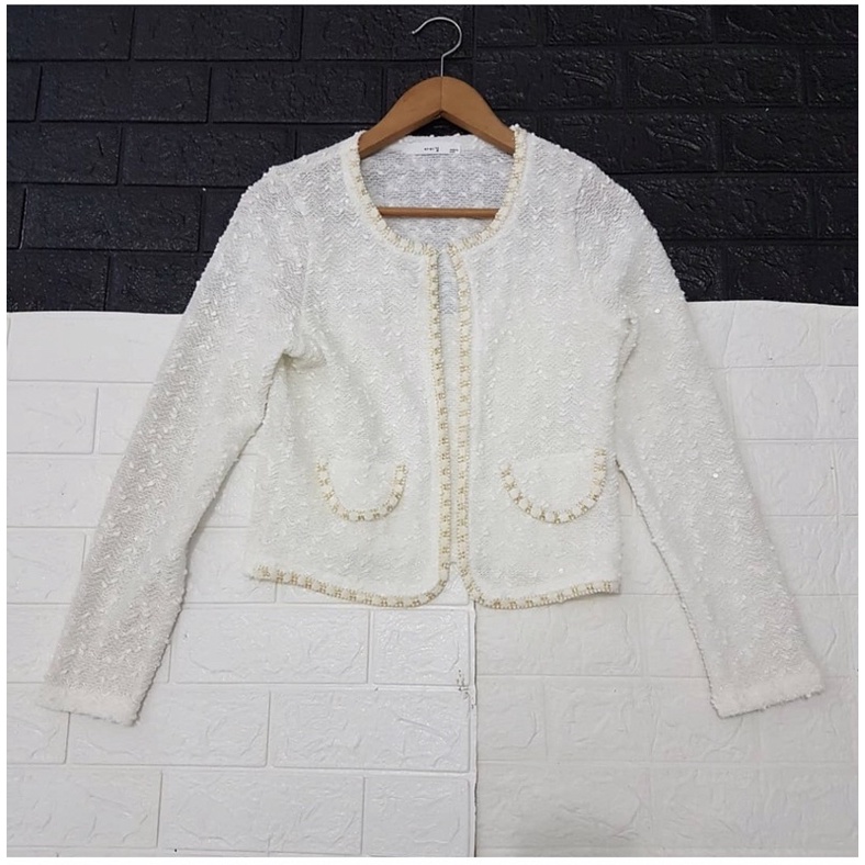 cardigan tweed white list gold (THRIFT)