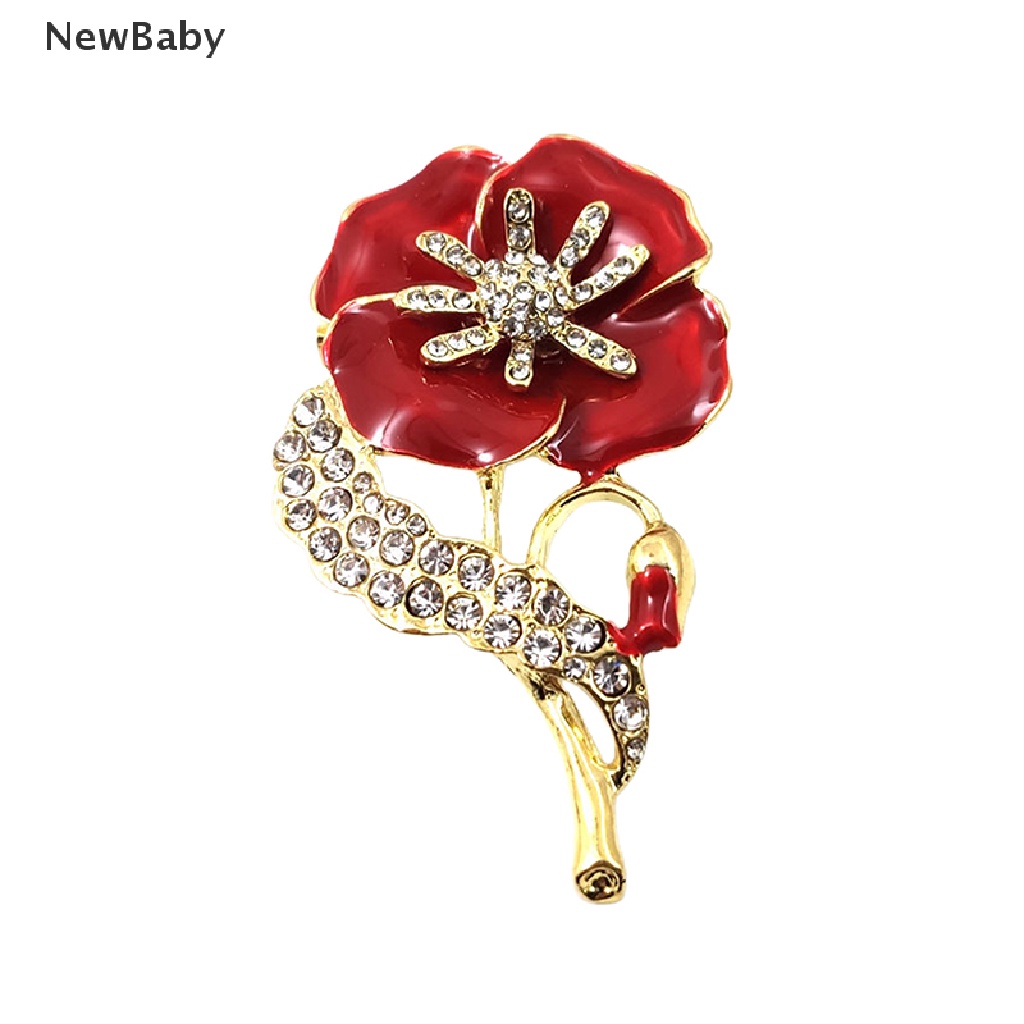 Newbaby Bros Pin Enamel Bunga Anyelir Merah Lapis Emas Untuk Wanita