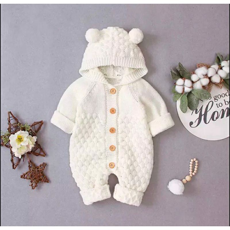 Jumper Bayi Laki-laki&amp;Perempuan Jumper 0-12 Bulan Popcorn Rajut Halus Lembut/jumpsuit bayi Lembut