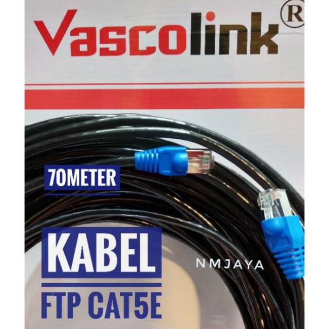 Kabel Lan Outdoor 70 Meter FTP CAT5e Siap Pakai sudah dicrimping rj45 besi dan plugbooth Vascolink Hitam