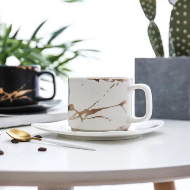 Jualan Marble Coffee Mug Set Gelas Kopi Marble Mug Keramik - Hitam Trendi